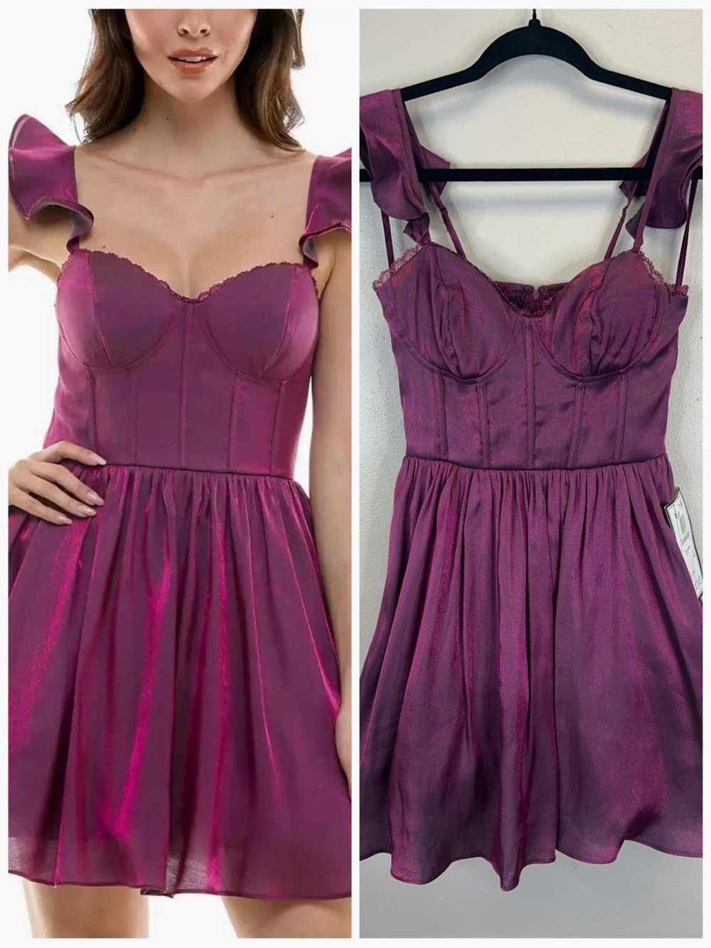 Fairy Fuchsia Satin Bustier Mini Dress NWT Size 1/2 Hoco Event Party Wedding‎